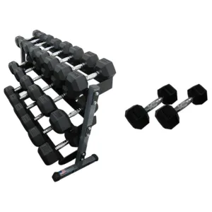 1-20kg Rubber Hex Dumbbell & 3 Tier Rack Package