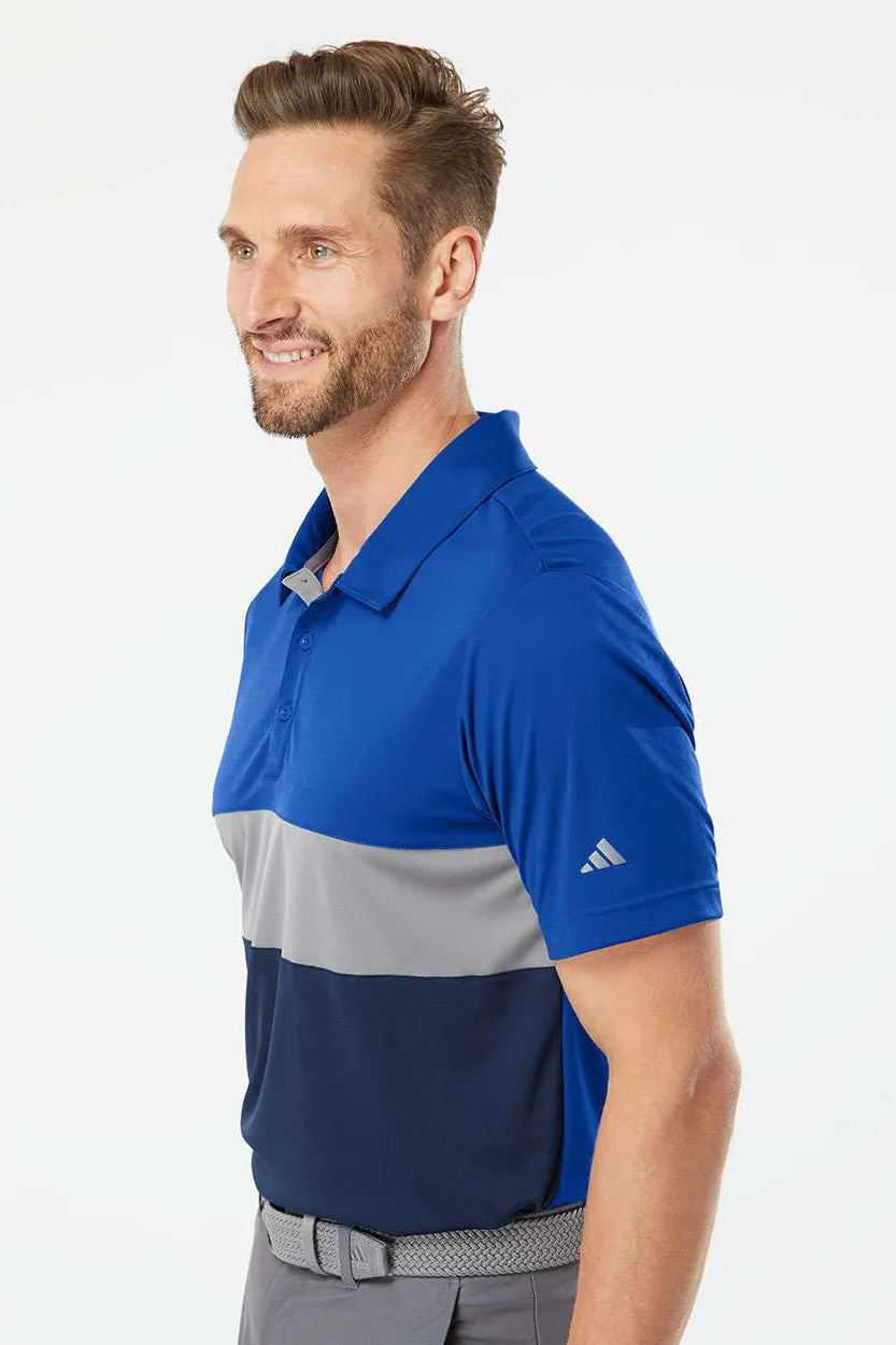 Adidas Mens Merch Block UPF 50  Short Sleeve Polo Shirt - Collegiate Royal Blue/Grey - NEW