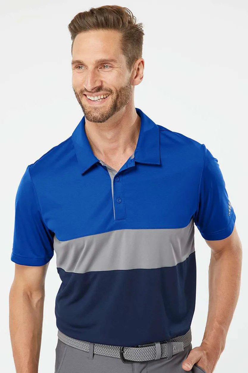 Adidas Mens Merch Block UPF 50  Short Sleeve Polo Shirt - Collegiate Royal Blue/Grey - NEW