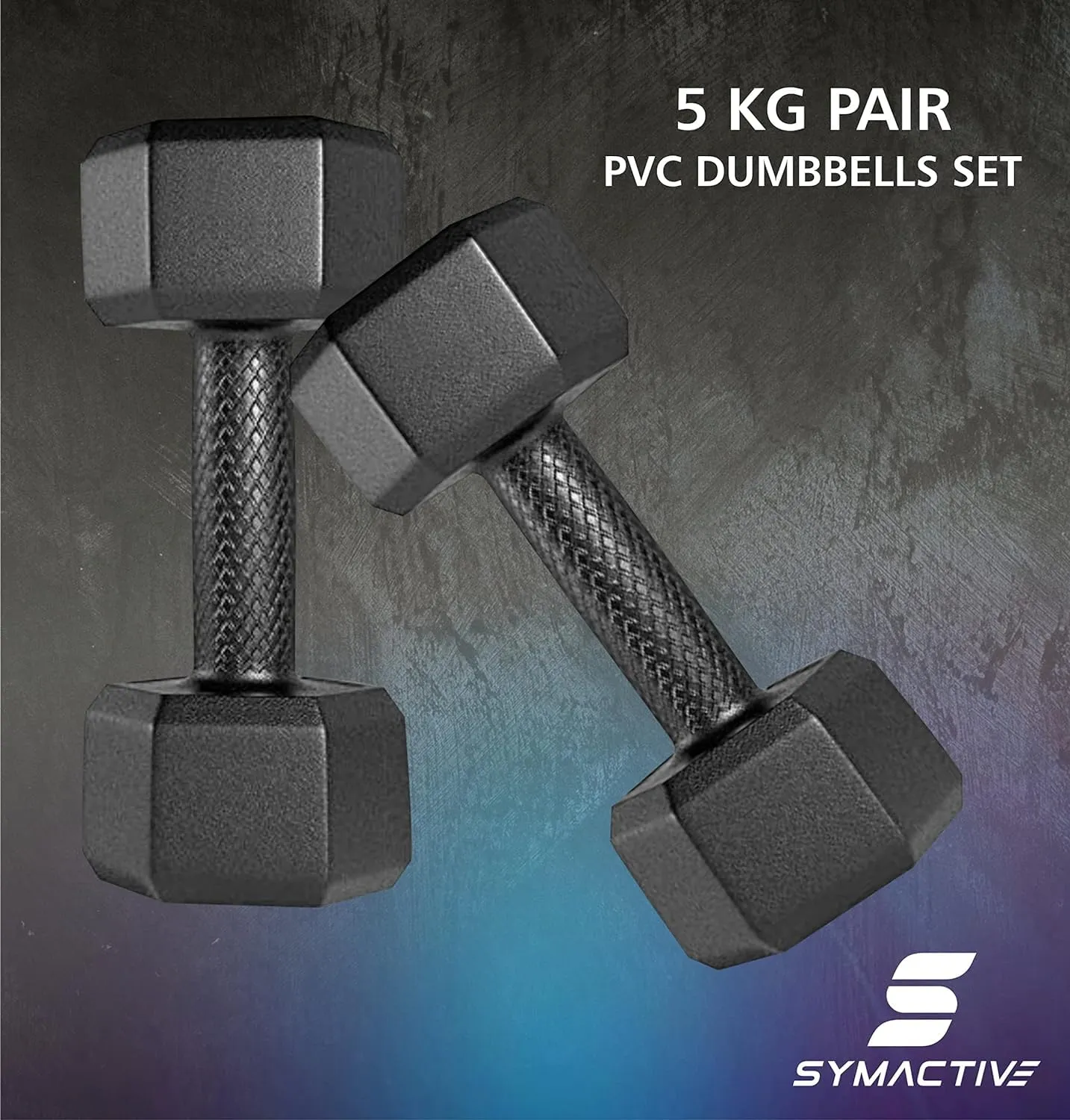 Amazon Brand - Symactive Pvc 10 Kg Fixed Dumbbells Set For Full Body Workout (Set Of 2, 5 Kg),Black