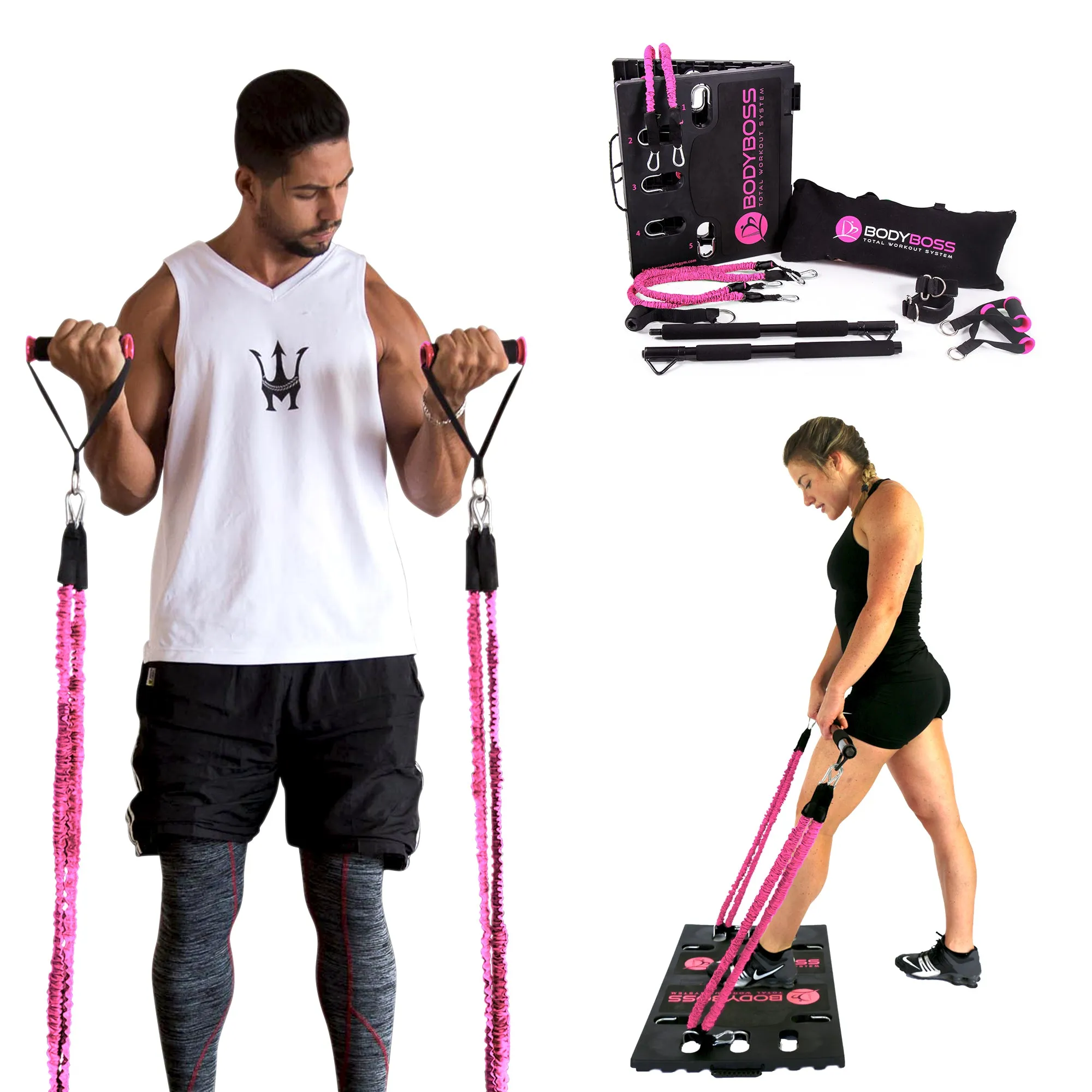 BodyBoss Home Gym 2.0 - Full Portable Gym Home   Extra Bands Workout Package, Pink