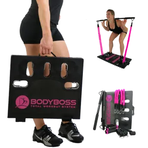 BodyBoss Home Gym 2.0 - Full Portable Gym Home   Extra Bands Workout Package, Pink