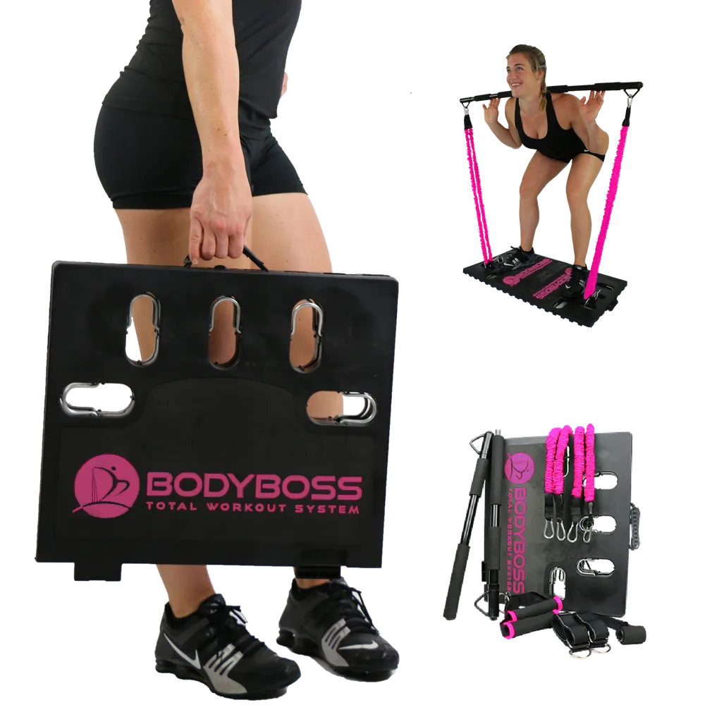 BodyBoss Home Gym 2.0 - Full Portable Gym Home   Extra Bands Workout Package, Pink