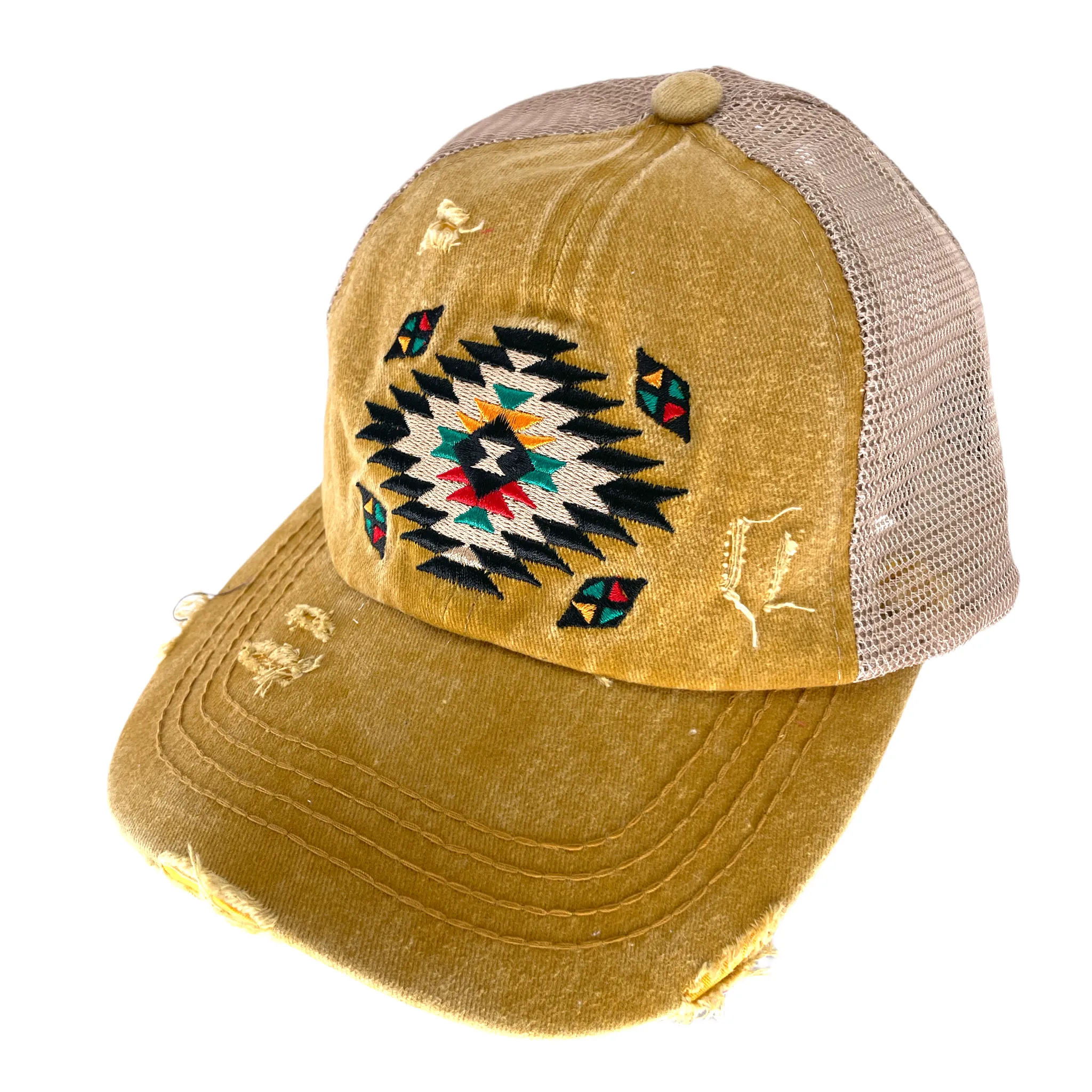 BT-1018 Aztec Criss Cross Pony Cap Mustard