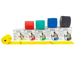 CanDo Low Powder Exercise Band - 50 yard rolls, 5-piece set (1 each: yellow, red, green, blue, black)