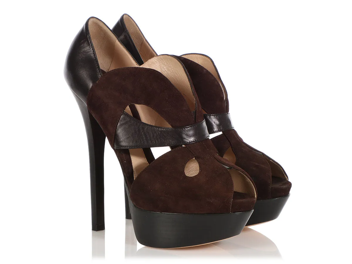 Fendi Black and Brown Butterfly Platform Pumps