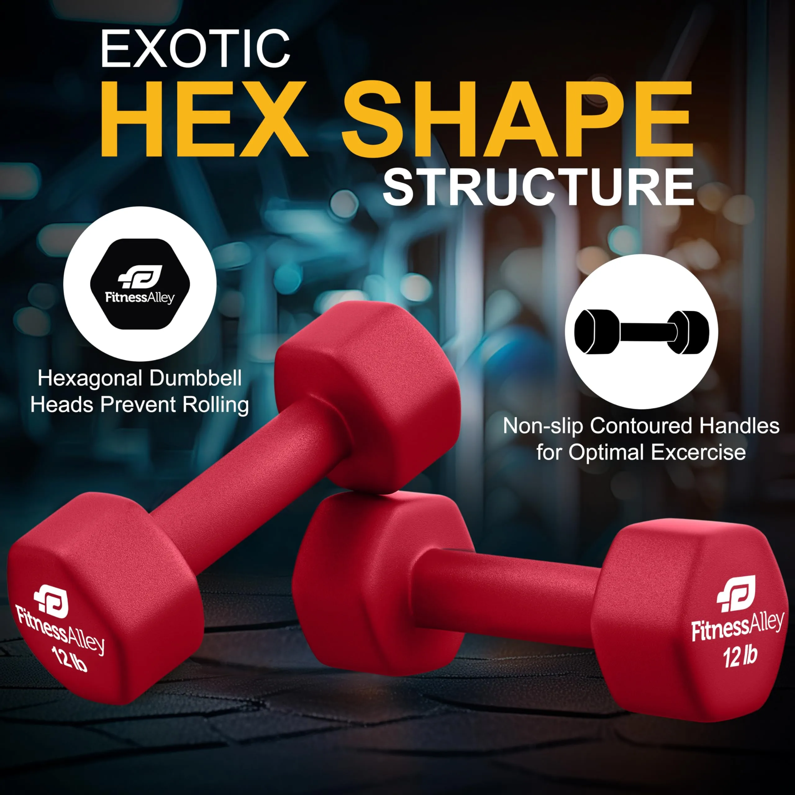 Fitness Alley 12lb Red Hex Neoprene Dumbbell Set for Strength Training