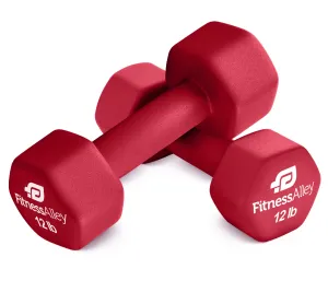 Fitness Alley 12lb Red Hex Neoprene Dumbbell Set for Strength Training