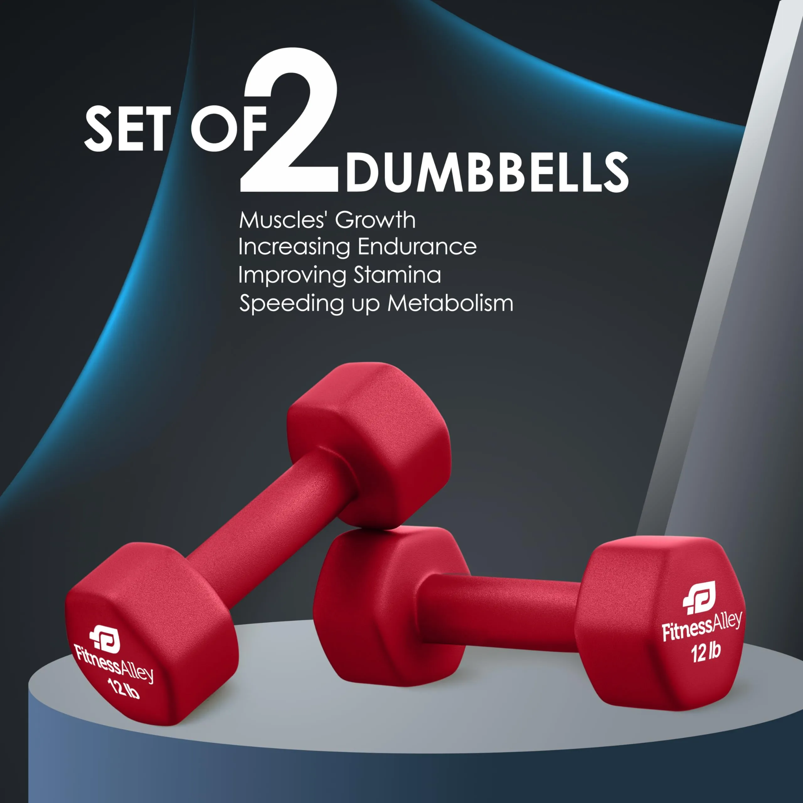 Fitness Alley 12lb Red Hex Neoprene Dumbbell Set for Strength Training