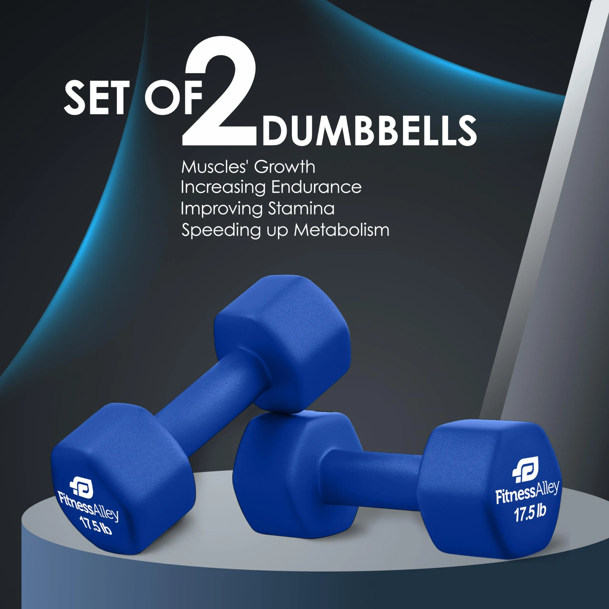 Fitness Alley 17.5lb Hex Neoprene Dumbbells Non Slip Hand Weights Pair Blue