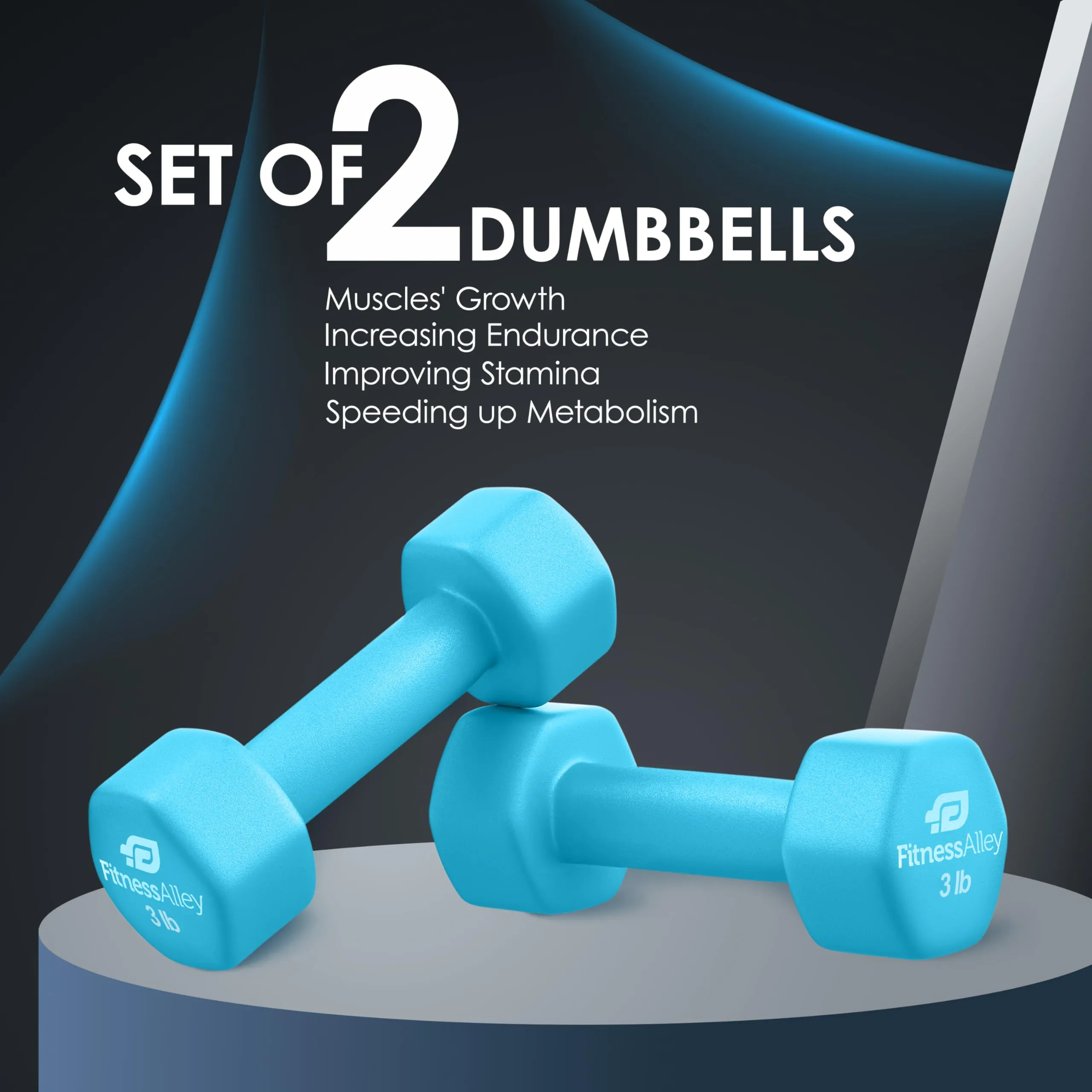 Fitness Alley 3lb Neoprene Dumbbell Set Non Slip Light Blue Hand Weights