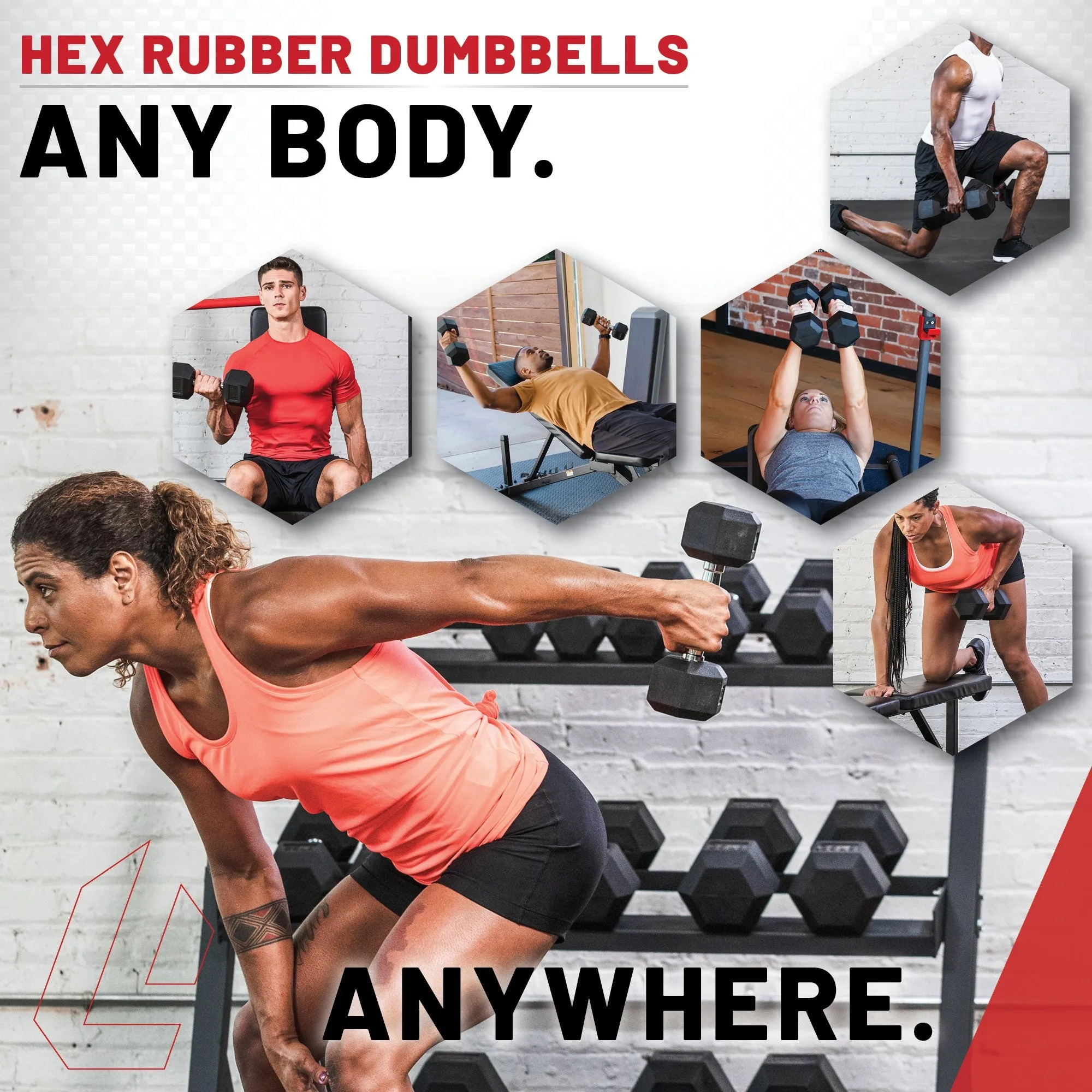 Hex Rubber Dumbbell Set With Rack