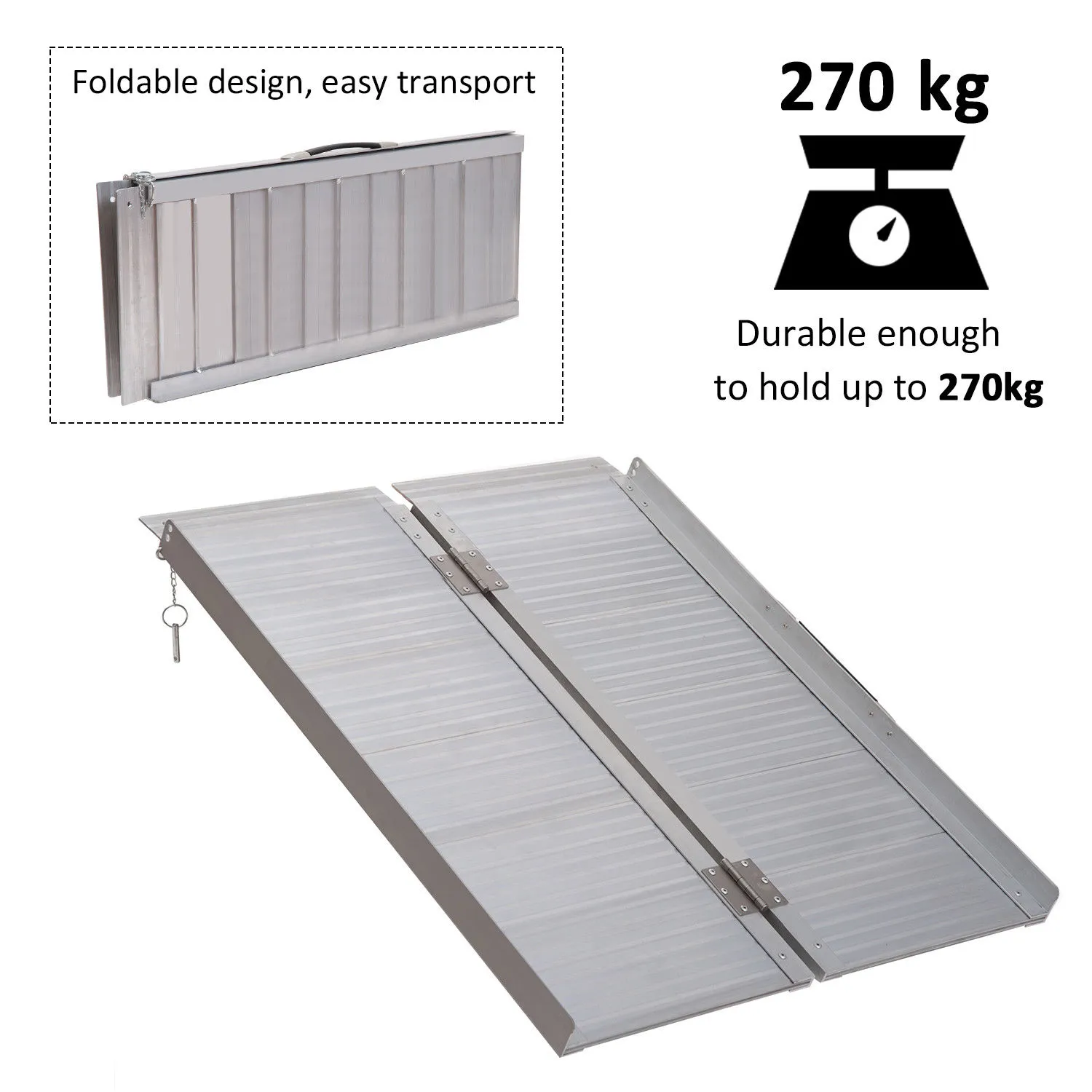 HOMCOM 3ft Folding Aluminum Wheelchair Ramp - Portable Mobility Access Aid for Scooters and Disabled Persons