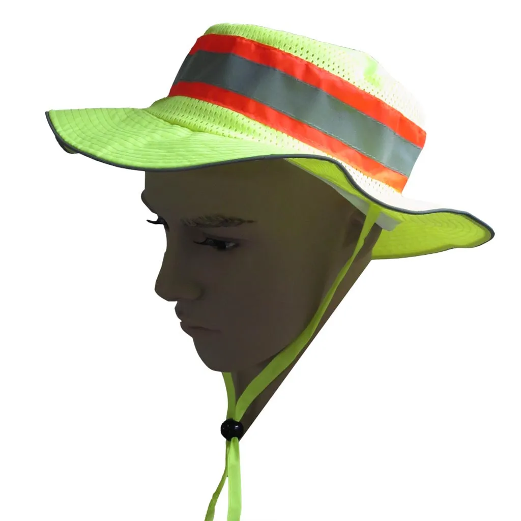 LRH-FB ANSI High Visibility Lime Full Brimmed Ranger Style Hats Sun Bucket Hat