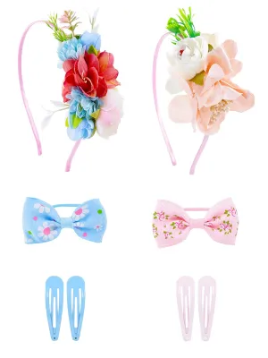 Melbees by Yellow Chimes 2 Set Hair Accessories Imported Floral Hair Band with its 2 PCS Snap Hair Clips and 1PC Printed Ponytail Holders- 2 Sets Hair Accessories for Girls and Kids,