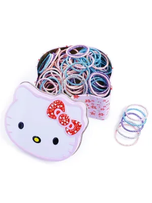 Melbees by Yellow Chimes Hair Rubber Bands for Girls Kids Hair Accessories for Girls Set of 100 Pcs Rubberbands Glittering Multicolor Small Ponytail Holders with Kitty Tin Storage Box for Girls Kids