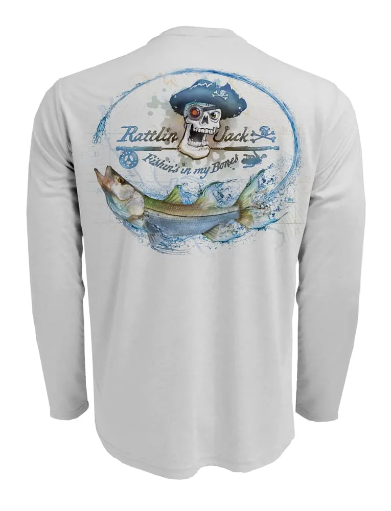 Men's UV Skull Logo Snook Fishing Shirt by Rattlin Jack | Long Sleeve | UPF 50 Sun Protection | Performance Polyester Rash Guard |