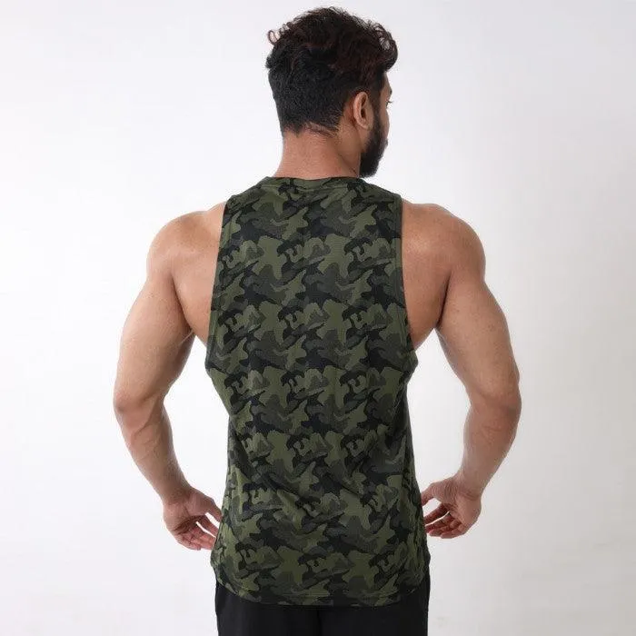 Military Green Camo Tank- Deep Arm Hole- Sale