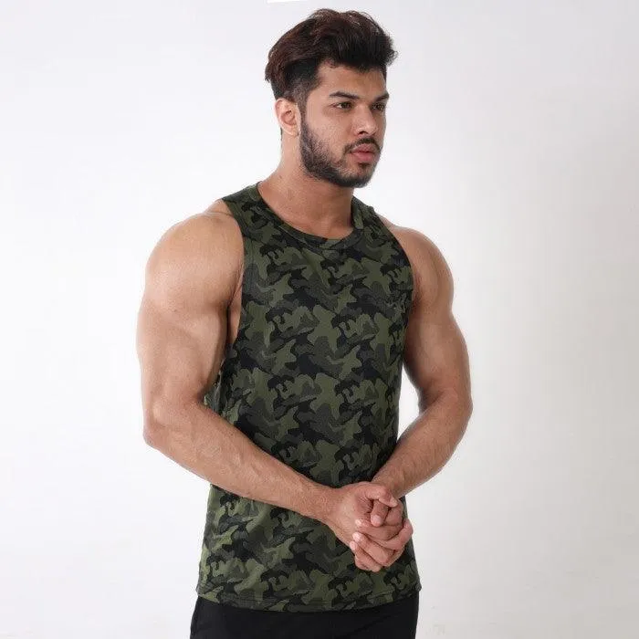 Military Green Camo Tank- Deep Arm Hole- Sale