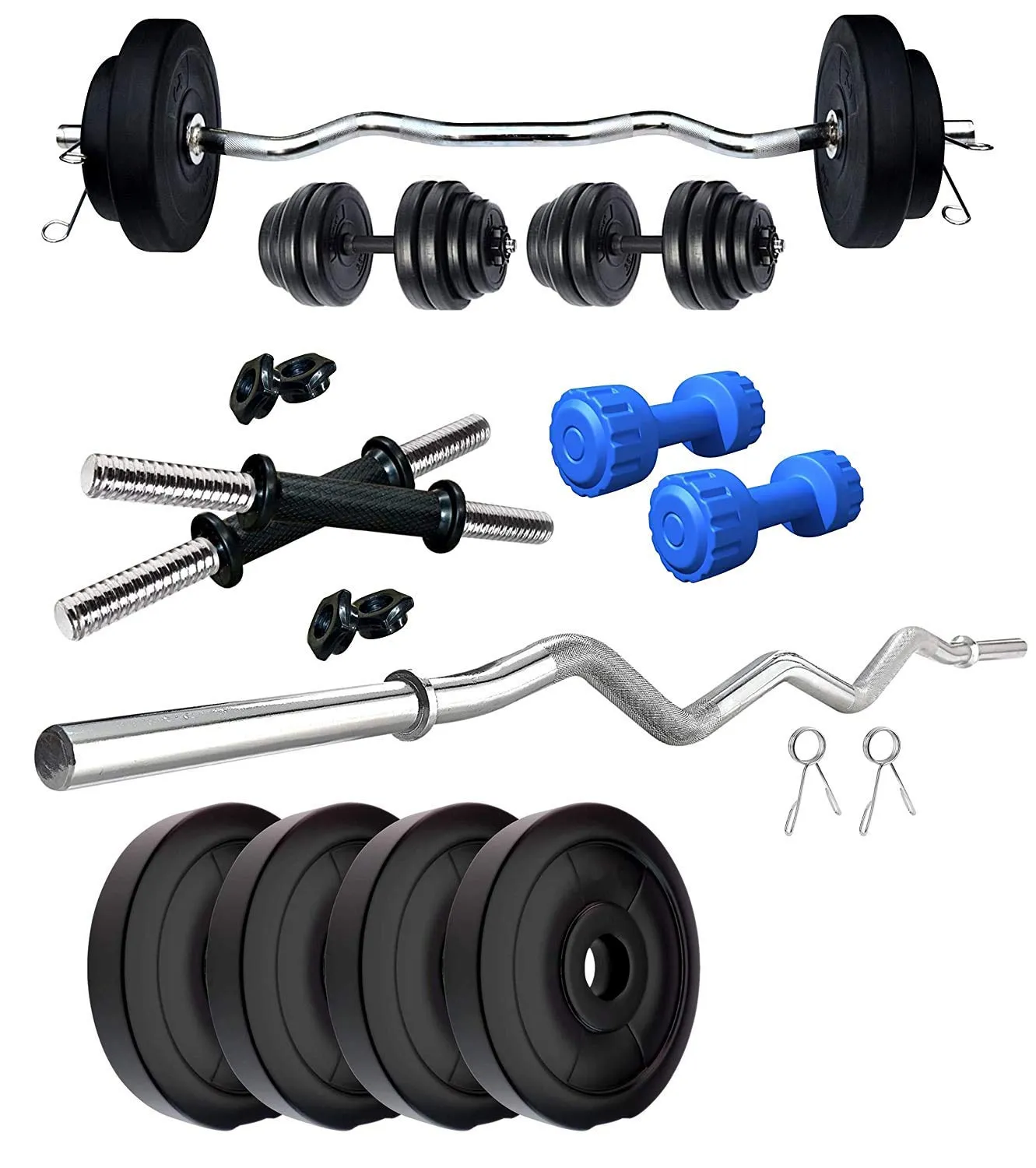 OCEL Home Gym Set Home Gym Combo Fitness Kit Equipment's 8 Kg of PVC Weight, Curl Rod, Dumbbell Rods, Clippers, 1 Kg Dumbbells with Gym Accessories