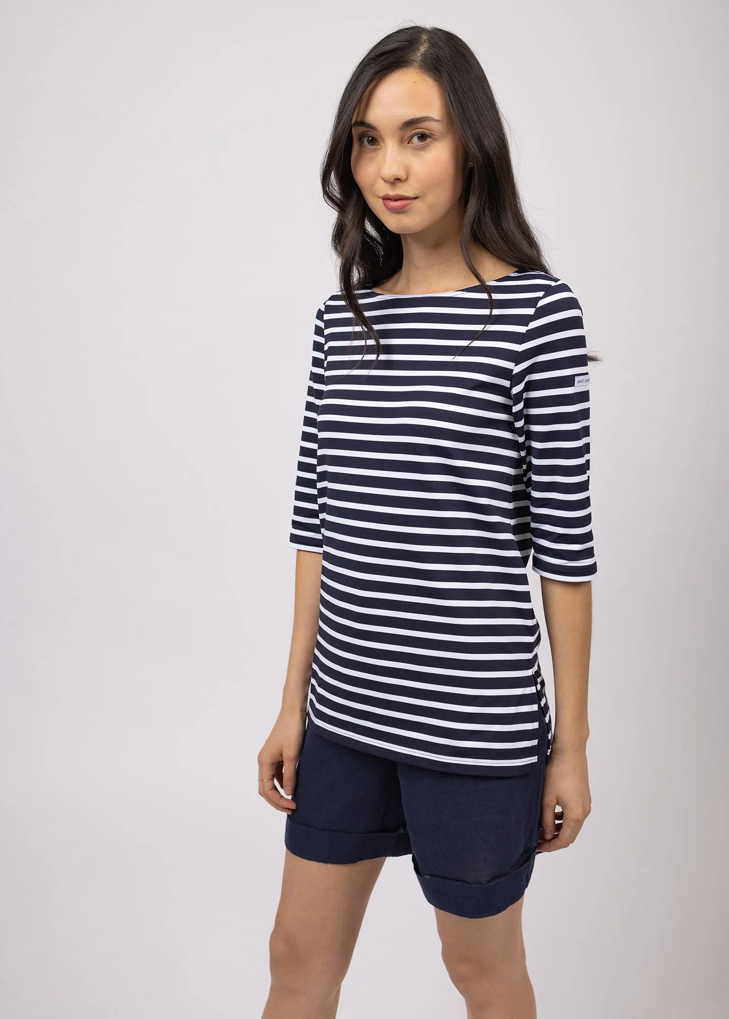 Phare boat neck striped sailor shirt - anti-UV, in jersey (NAVY/NEIGE)