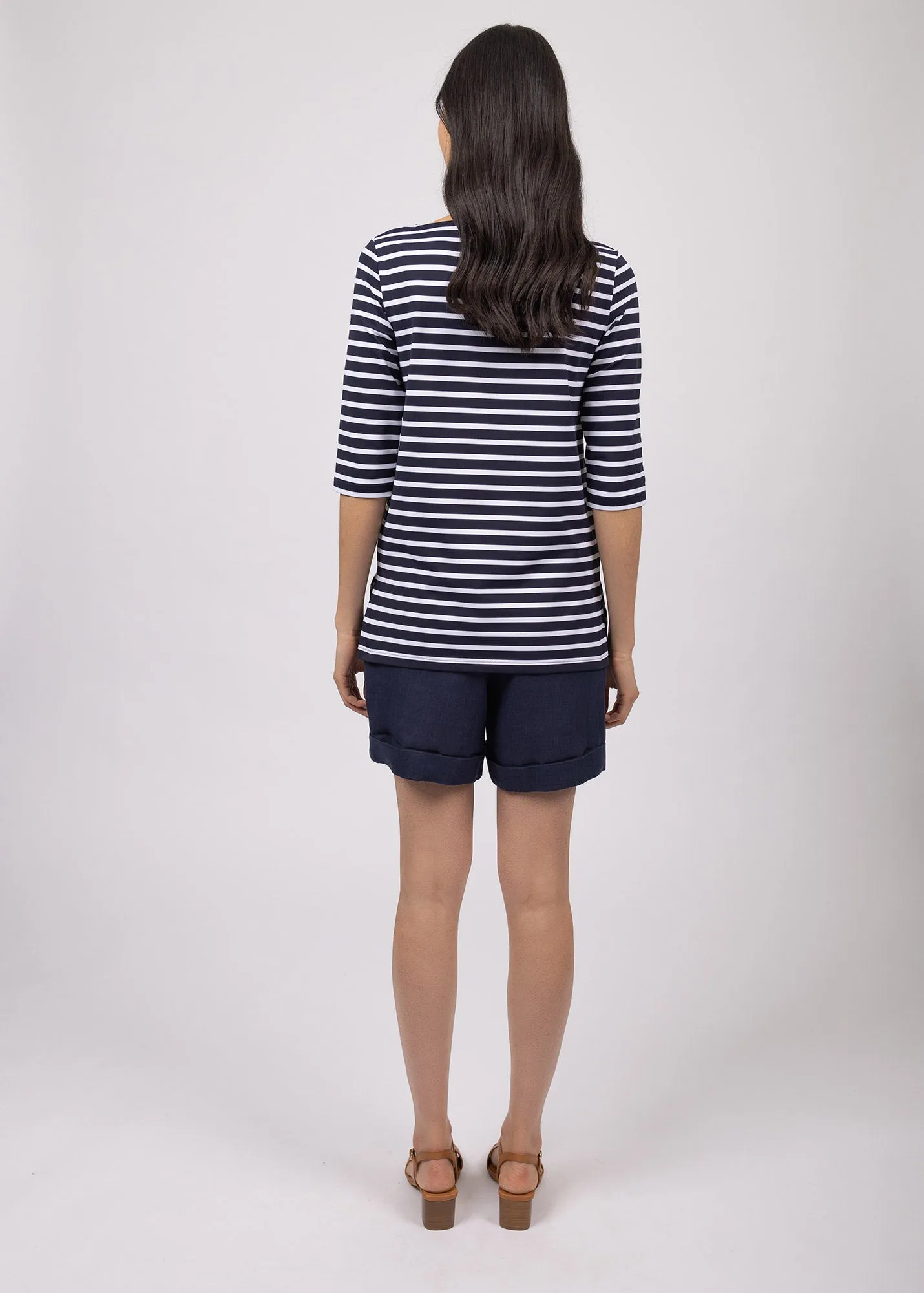 Phare boat neck striped sailor shirt - anti-UV, in jersey (NAVY/NEIGE)