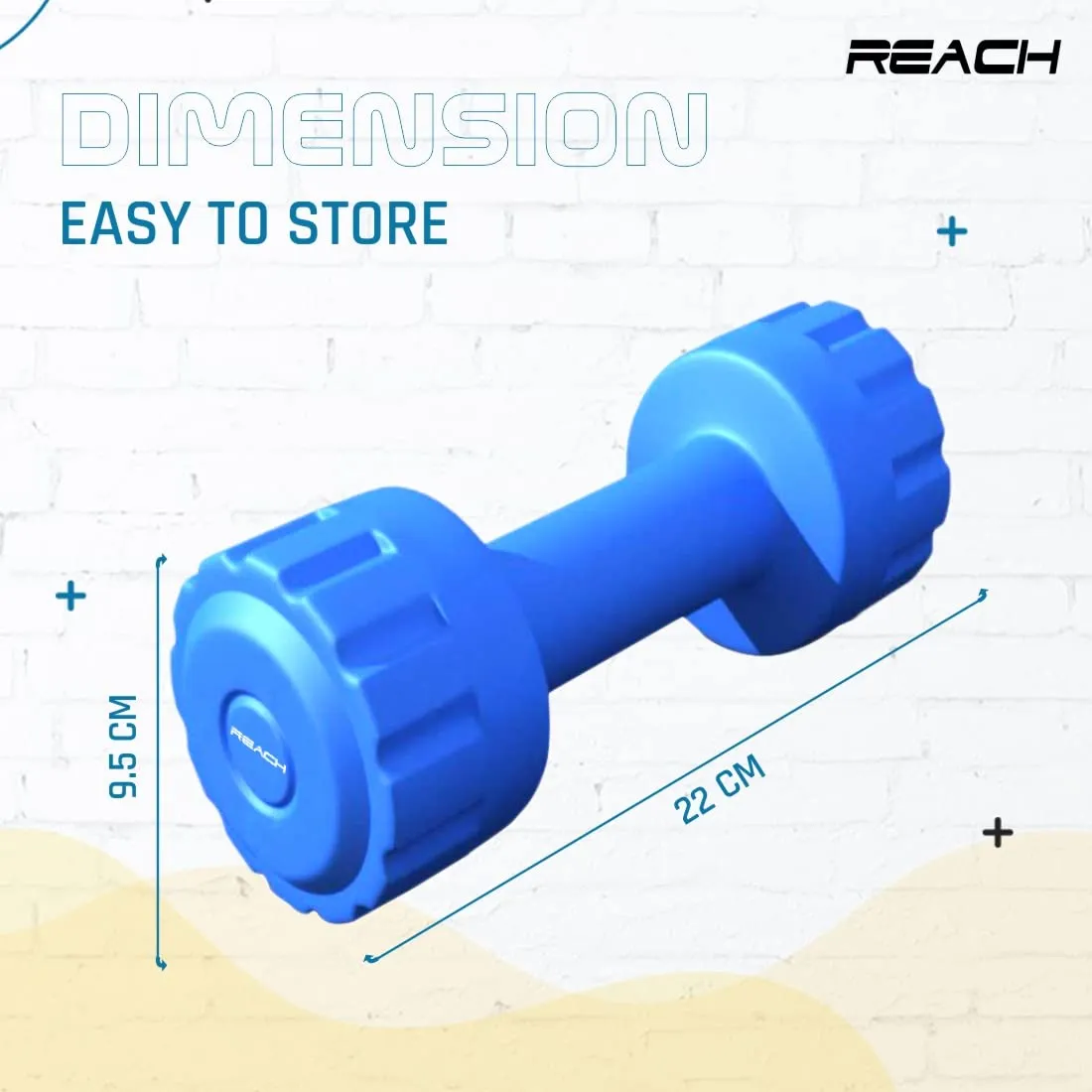 Reach PVC Dumbbell Set Weights| Pack of 2 For Strength Training Home Gym Fitness & Full Body Workout | Easy Grip & Anti- slip Dumbbell for Weight loss (2kg, Blue)