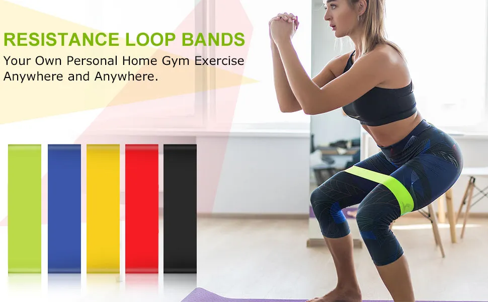 Resistance Loop Exercise Bands for Squats, Hips, Legs, Butt, Glutes and Heavy Workouts Physical Therapy, Rehab, Stretching, Home Fitness (Set of 5) ,Natural Rubber