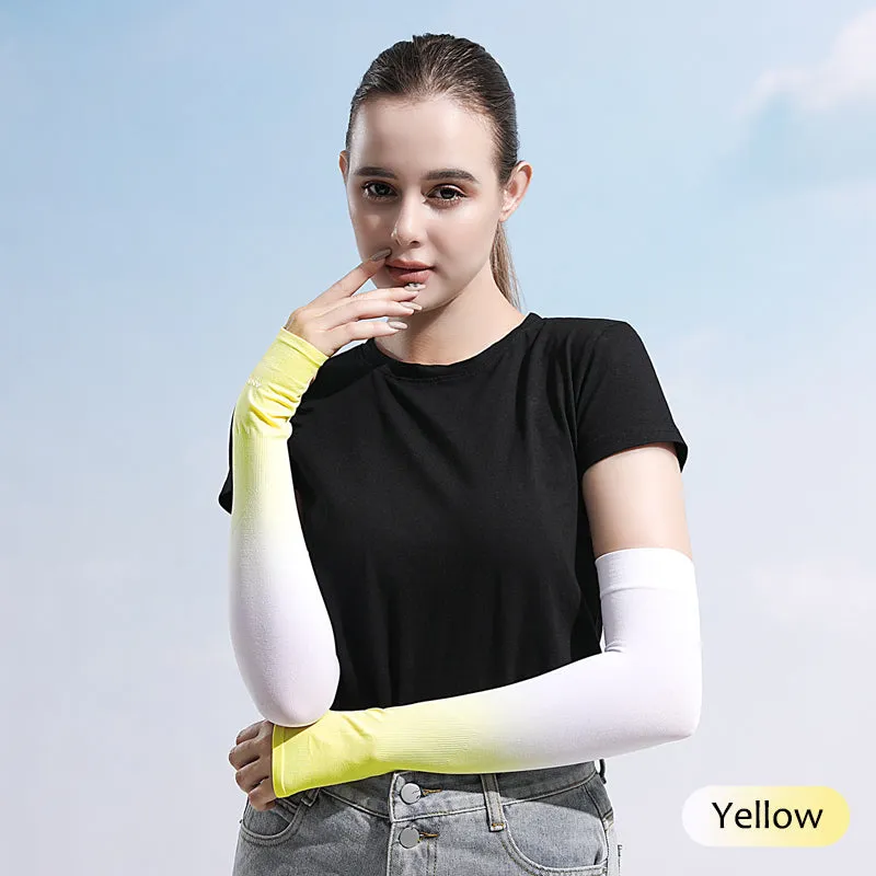 Sidiou Group Gradient Color Summer Ice Silk Arm Sleeves with Finger Slot for Girls UV Protection Driving Cycling Anti-mosquito Arm Sleeves