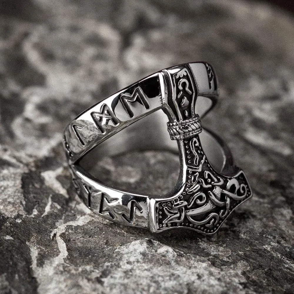 Stainless Steel Open Thor's Hammer Ring