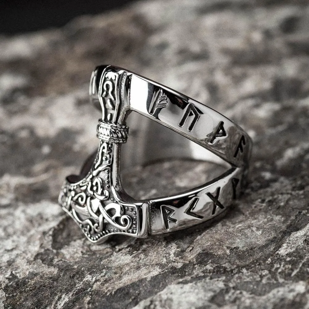 Stainless Steel Open Thor's Hammer Ring