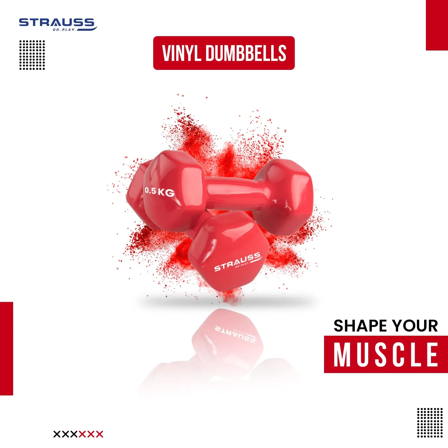 Strauss Premium Vinyl Dumbbells Weight for Men & Women | 1.5 Kg (Each) | 3 Kg (Pair) | Ideal for Home Workout, Yoga, Pilates, Gym Exercises | Non-Slip, Easy to Hold, Scratch Resistant (Red)