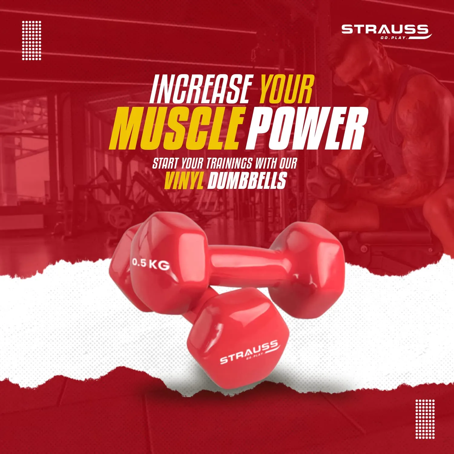 Strauss Premium Vinyl Dumbbells Weight for Men & Women | 1.5 Kg (Each) | 3 Kg (Pair) | Ideal for Home Workout, Yoga, Pilates, Gym Exercises | Non-Slip, Easy to Hold, Scratch Resistant (Red)