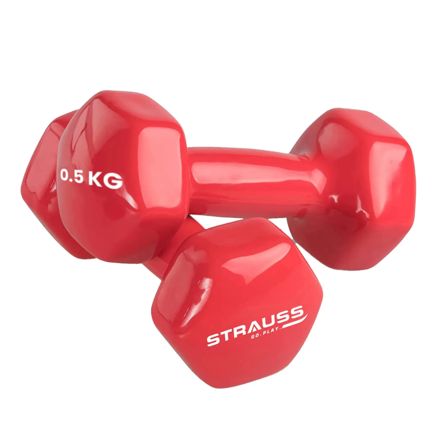 Strauss Premium Vinyl Dumbbells Weight for Men & Women | 1.5 Kg (Each) | 3 Kg (Pair) | Ideal for Home Workout, Yoga, Pilates, Gym Exercises | Non-Slip, Easy to Hold, Scratch Resistant (Red)