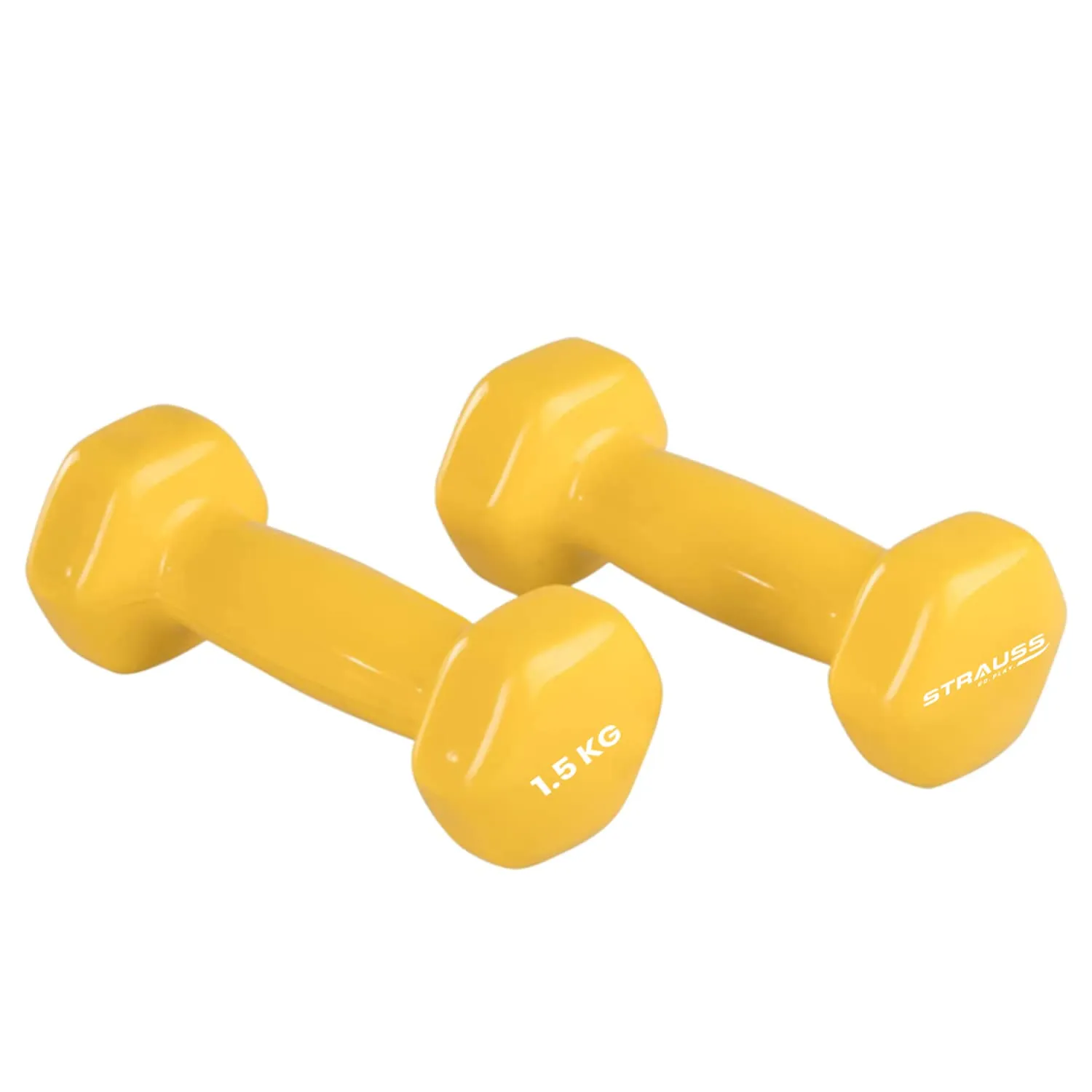 Strauss Premium Vinyl Dumbbells Weight for Men & Women | 1.5 Kg (Each) | 3 Kg (Pair) | Ideal for Home Workout, Yoga, Pilates, Gym Exercises | Non-Slip, Easy to Hold, Scratch Resistant (Yellow)