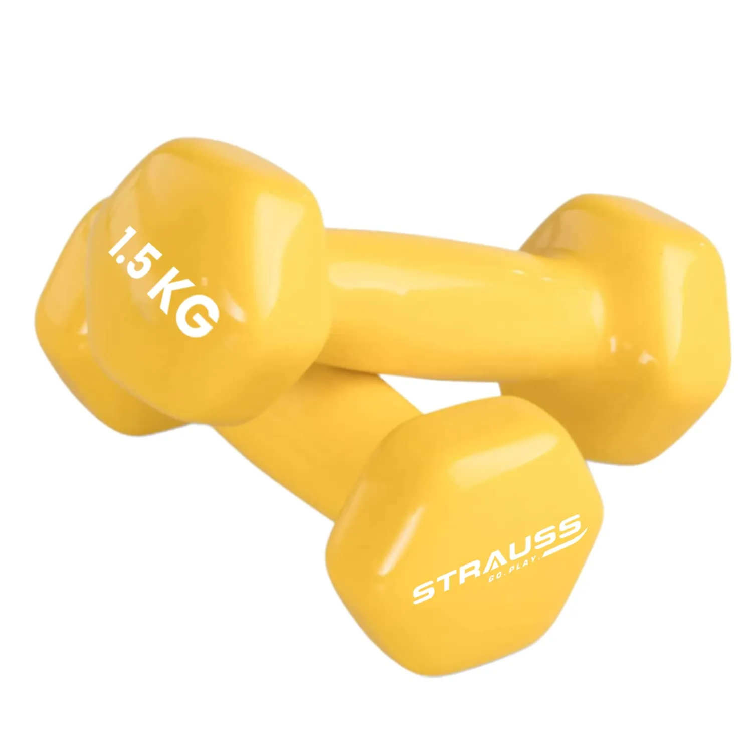 Strauss Premium Vinyl Dumbbells Weight for Men & Women | 1.5 Kg (Each) | 3 Kg (Pair) | Ideal for Home Workout, Yoga, Pilates, Gym Exercises | Non-Slip, Easy to Hold, Scratch Resistant (Yellow)