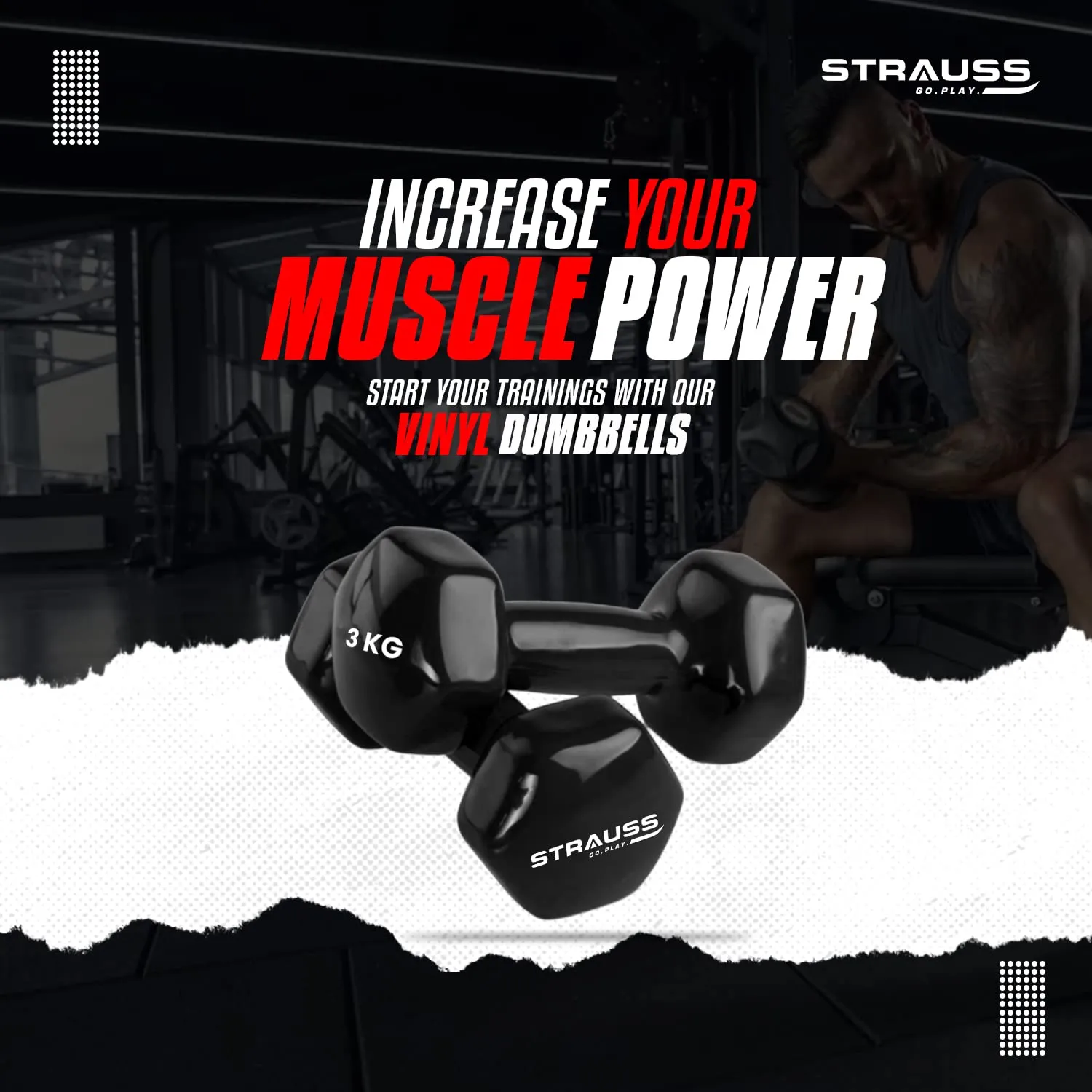 Strauss Premium Vinyl Dumbbells Weight for Men & Women | 4 Kg (Each) | 8 Kg (Pair) | Ideal for Home Workout, Yoga, Pilates, Gym Exercises | Non-Slip, Easy to Hold, Scratch Resistant (Black)