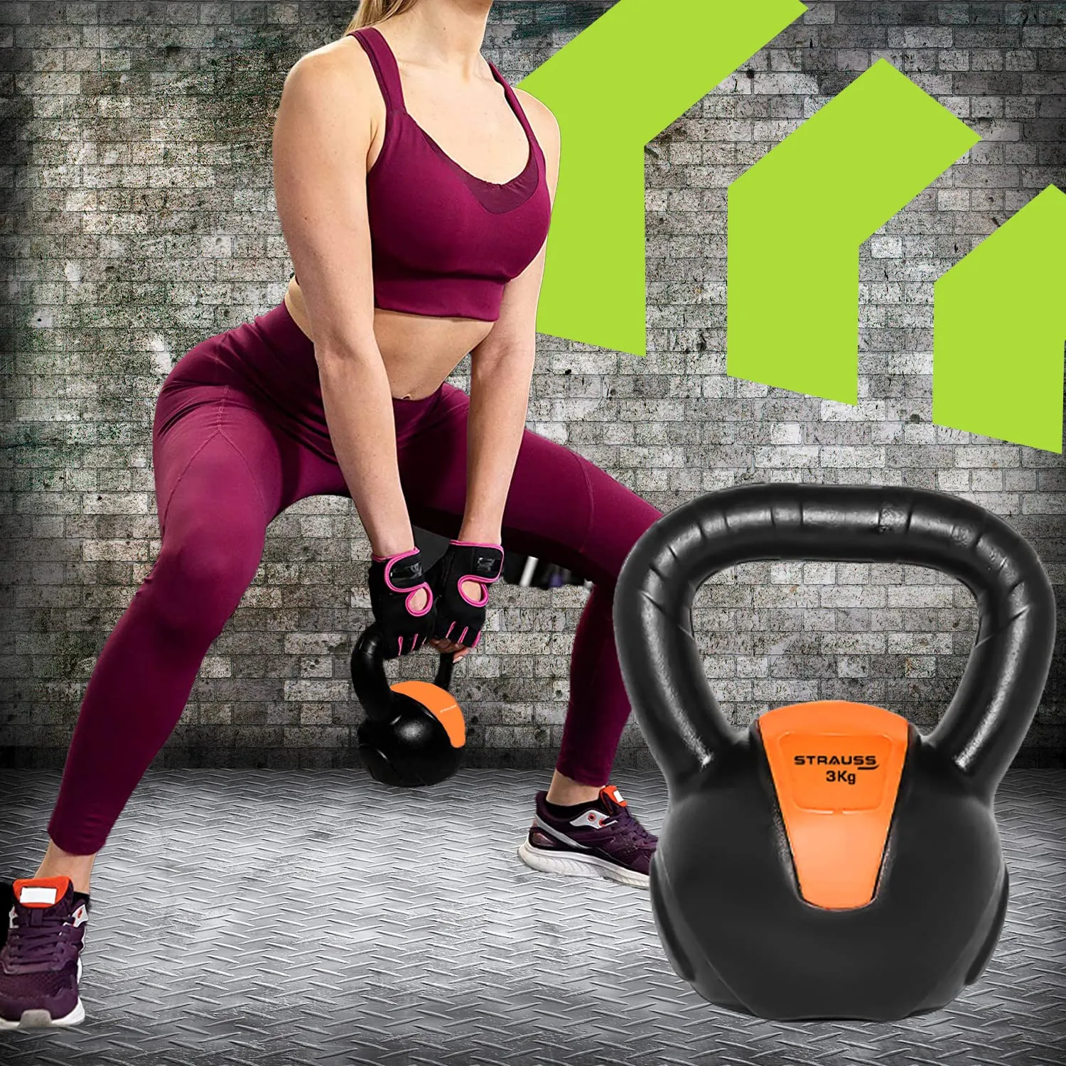 Strauss PVC Kettlebell Weights, 3Kg, (Orange)