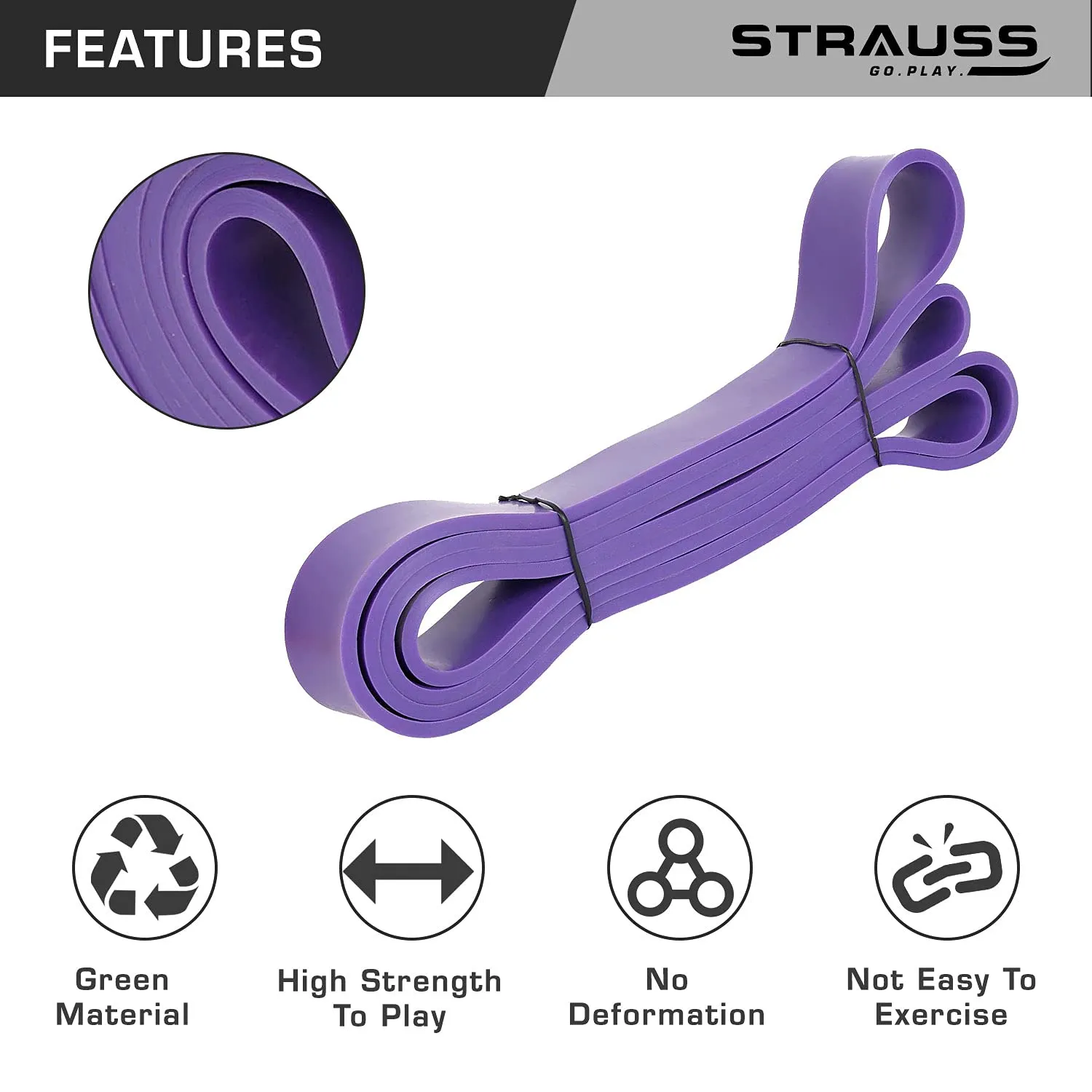 Strauss Resistance Band | Pull Up Bands Ideal for Home Exercise,Chin Ups, Squats & Core Workout | For Gym Men & Women | Resistance Bands, Loop Bands & Toning Bands | Resistance Level: 21-46Kg,(Purple)