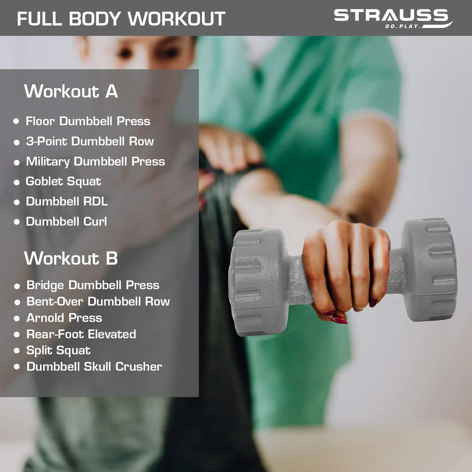 Strauss Unisex PVC Dumbbells Weight for Men & Women | 1Kg (Each)| 2Kg (Pair) | Ideal for Home Workout and Gym Exercises (Grey)