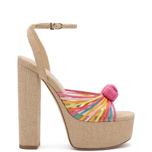 Valerie Platform Sandal In Multicolor Satin and Raffia