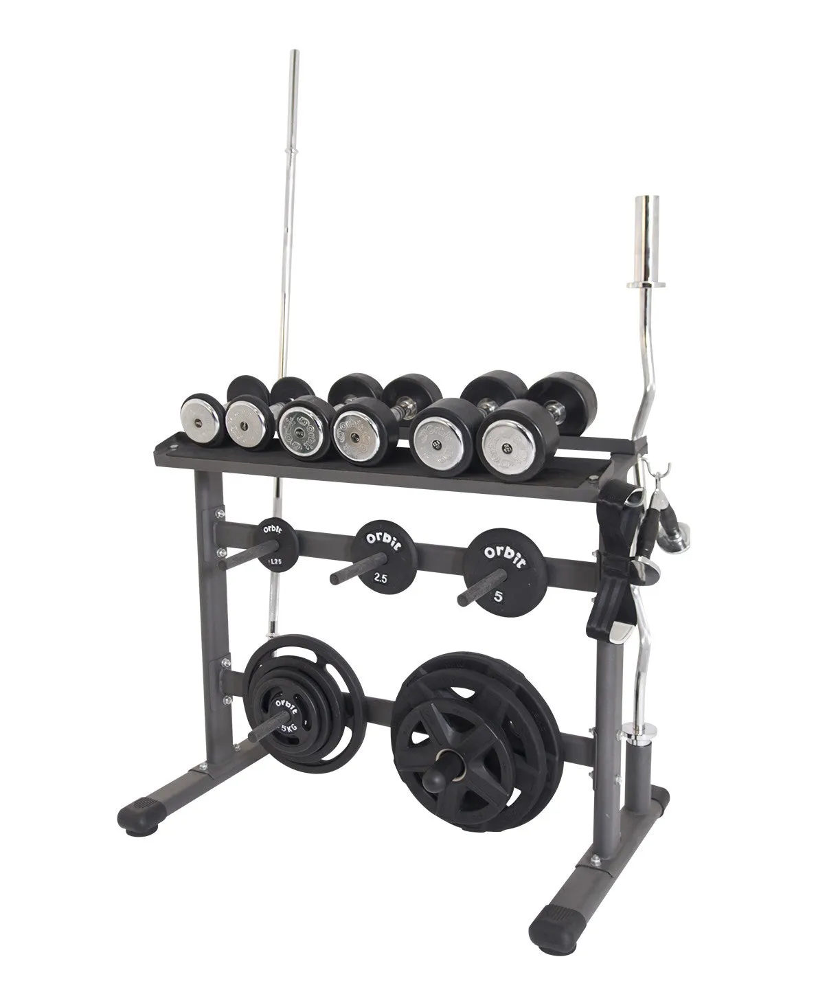 Versatile Dumbbell, Plate, Bar and Accessory Rack